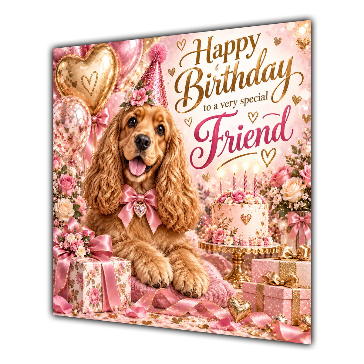 Friend Birthday Card Golden Cocker Spaniel Dog