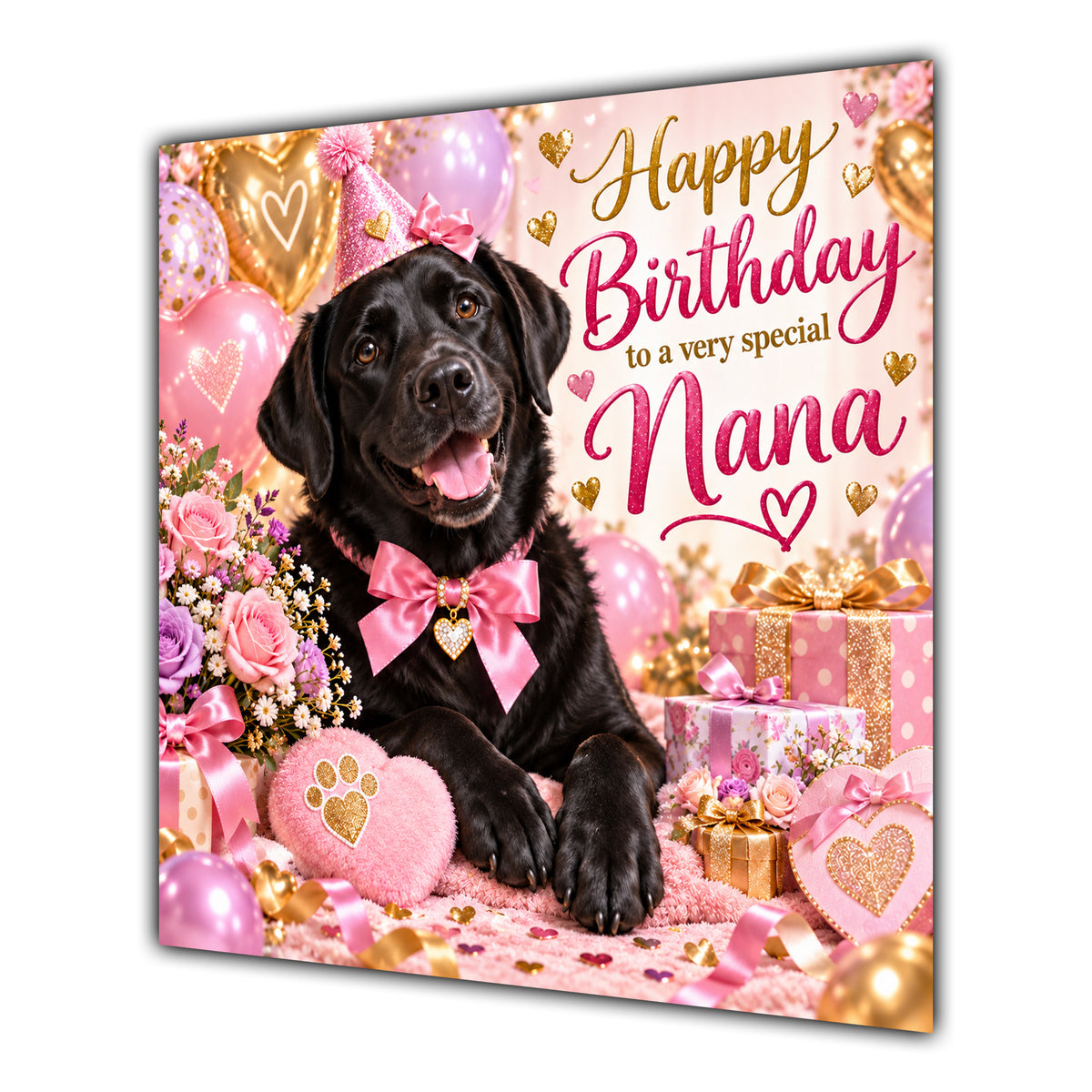 Nana Birthday Card Black Labrador Dog Balloons