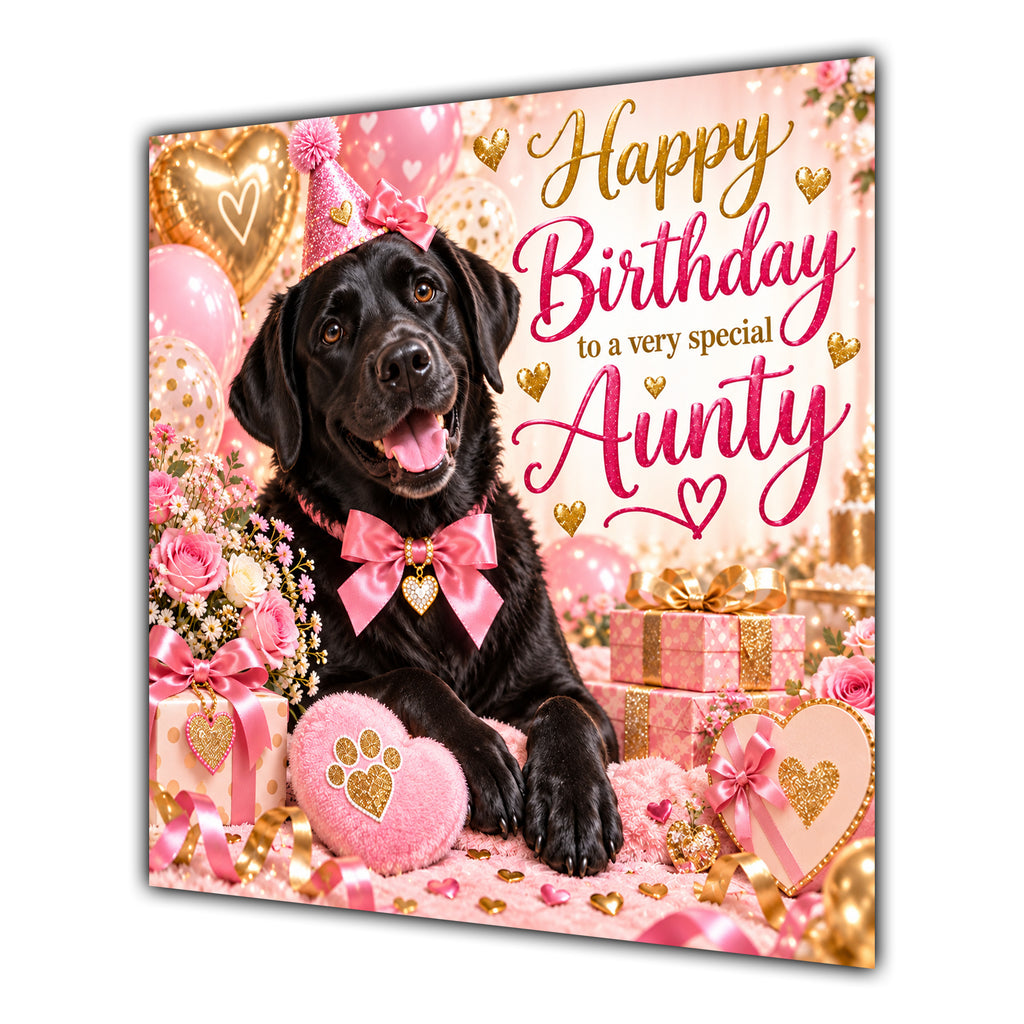 Aunty Birthday Card Black Labrador Dog Balloons