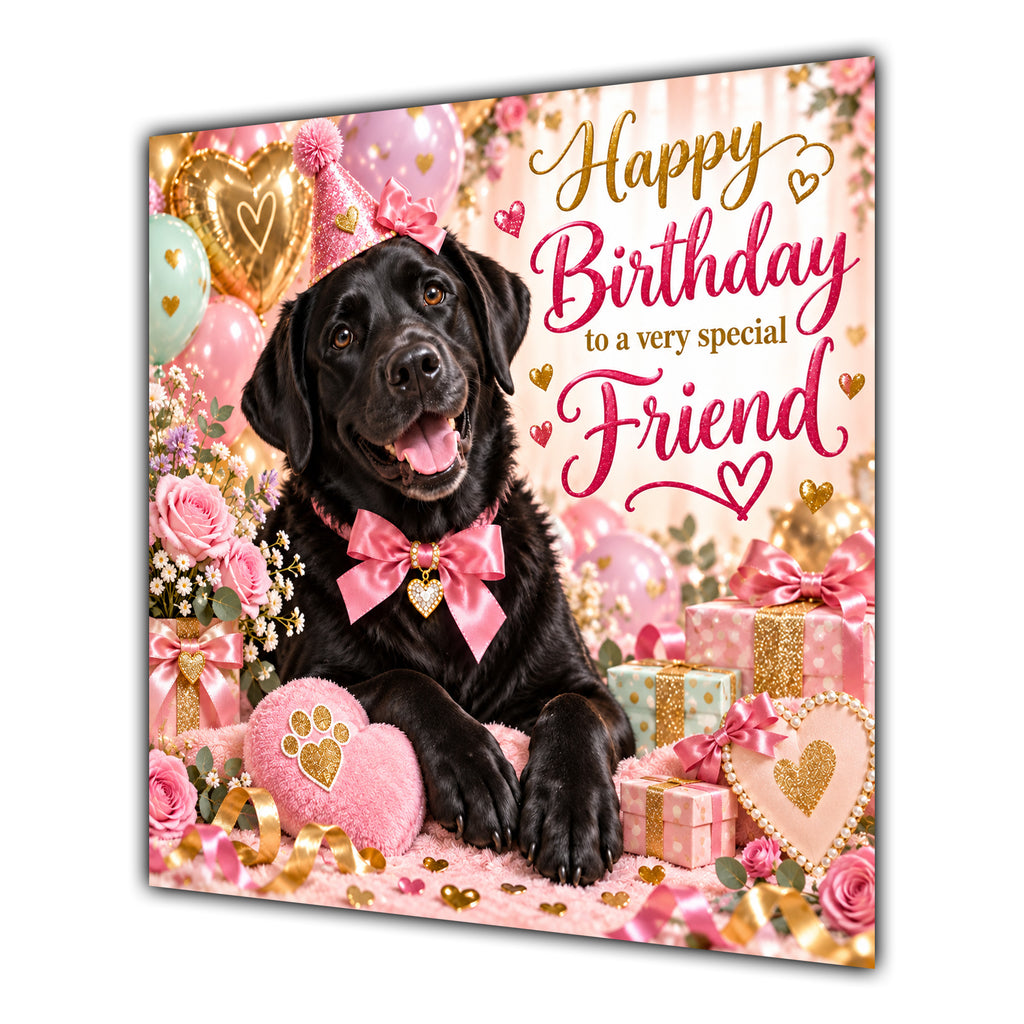 Friend Birthday Card Black Labrador Dog Balloons