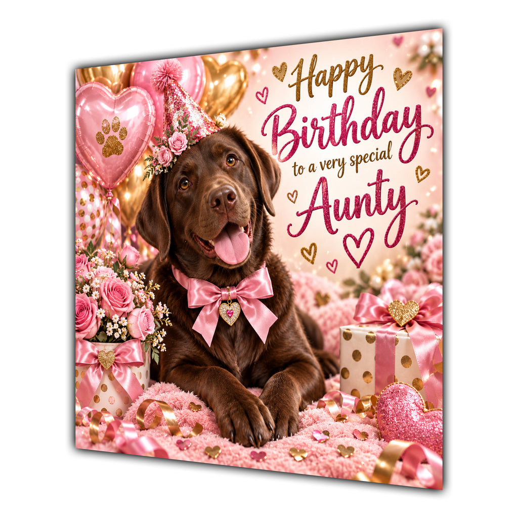 Aunty Birthday Card Chocolate Labrador Dog