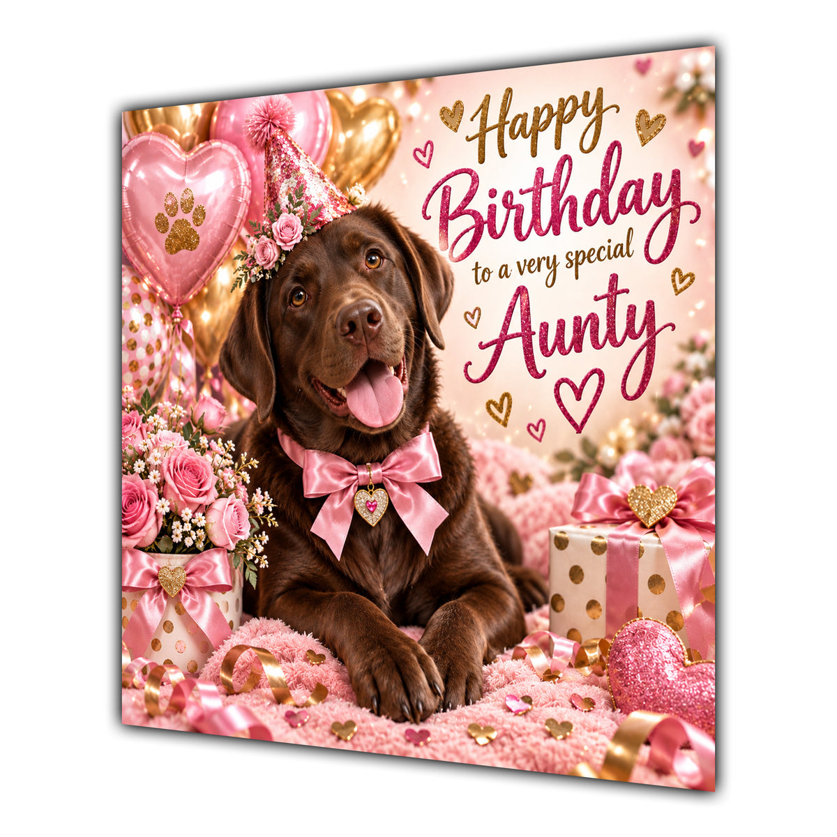 Aunty Birthday Card Chocolate Labrador Dog