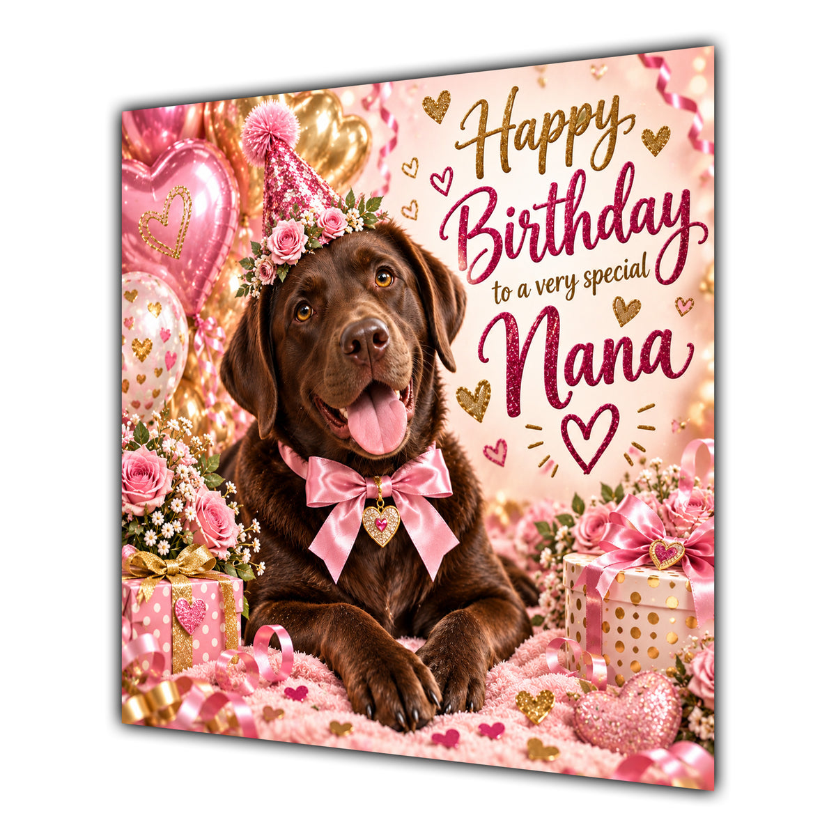 Nana Birthday Card Chocolate Labrador Dog