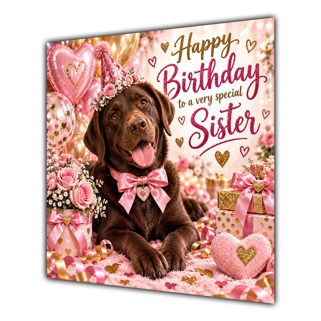 Sister Birthday Card Chocolate Labrador Dog