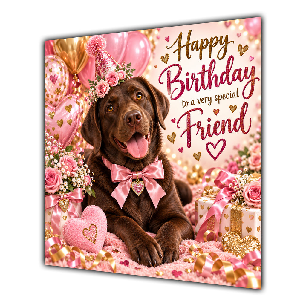 Friend Birthday Card Chocolate Labrador Dog