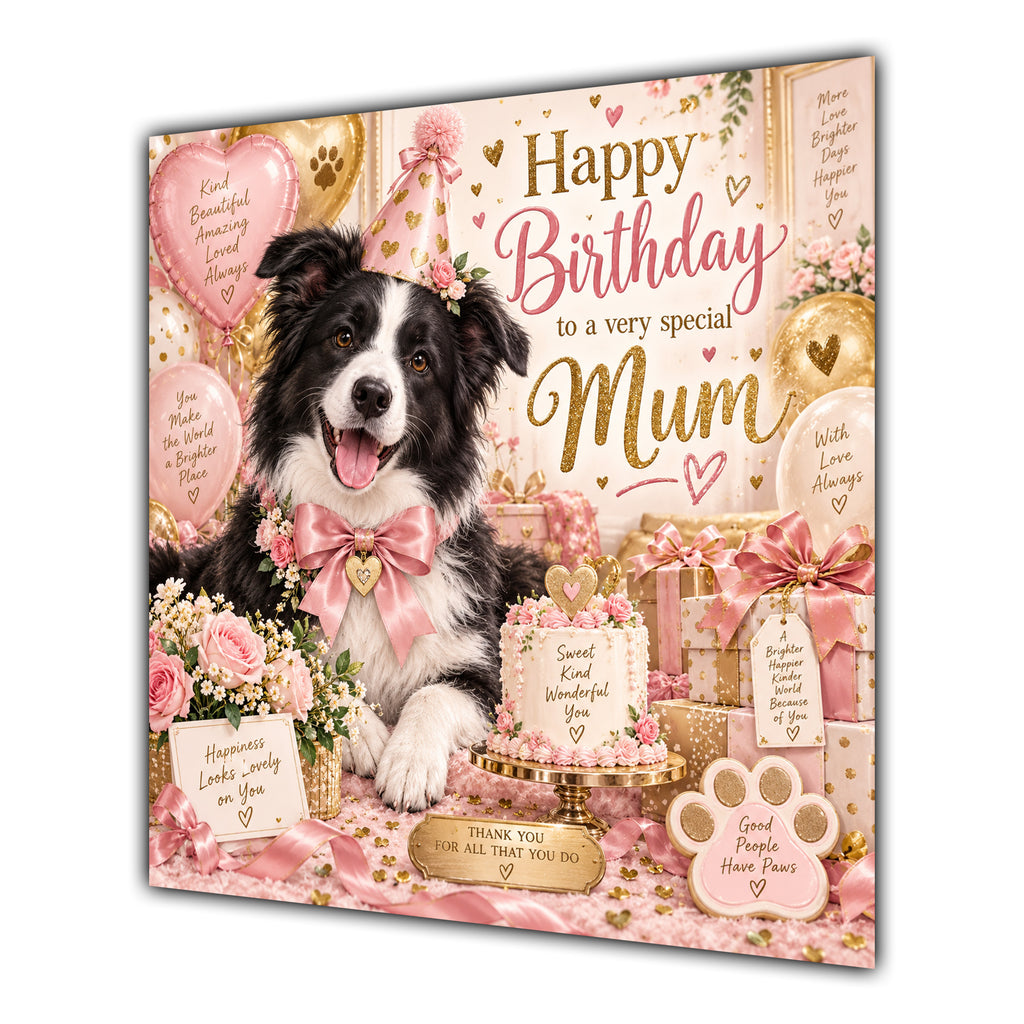 Mum Birthday Card Border Collie Dog Balloons