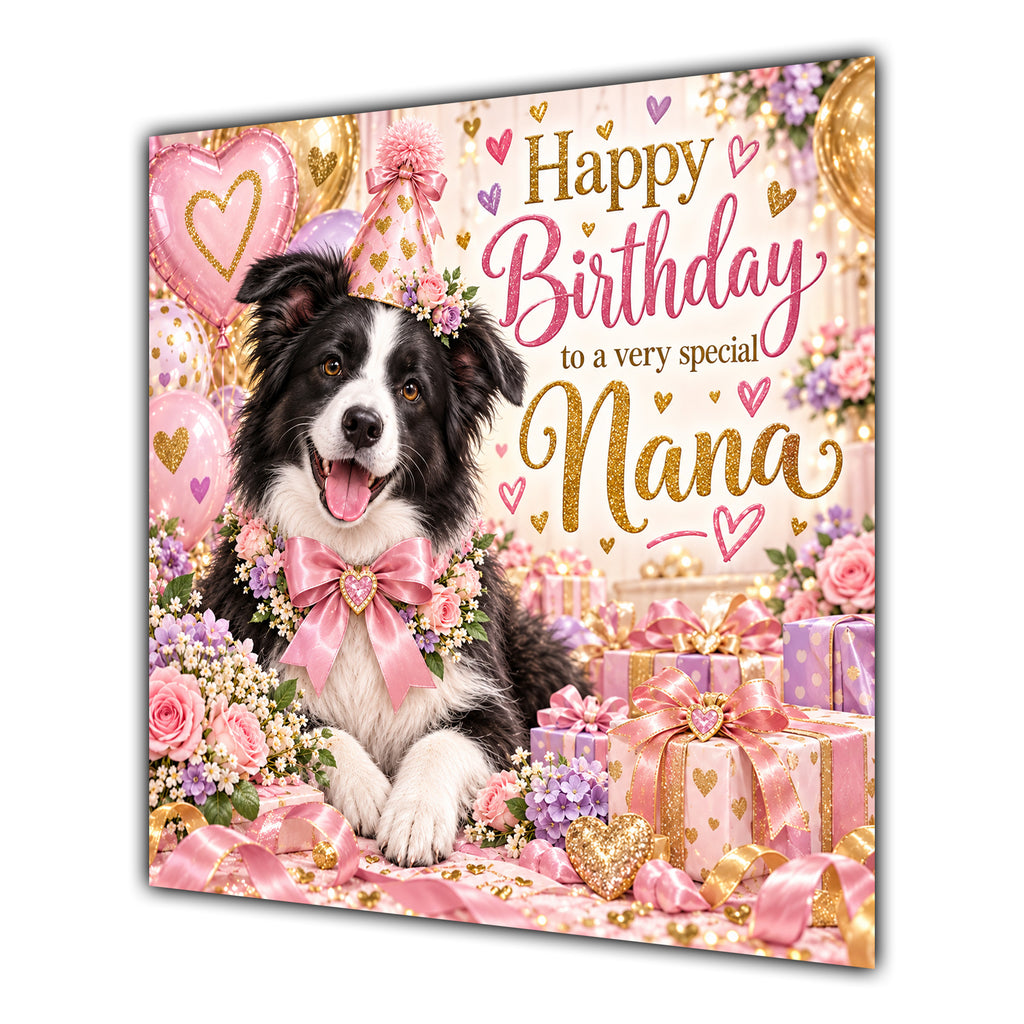Nana Birthday Card Border Collie Dog Balloons
