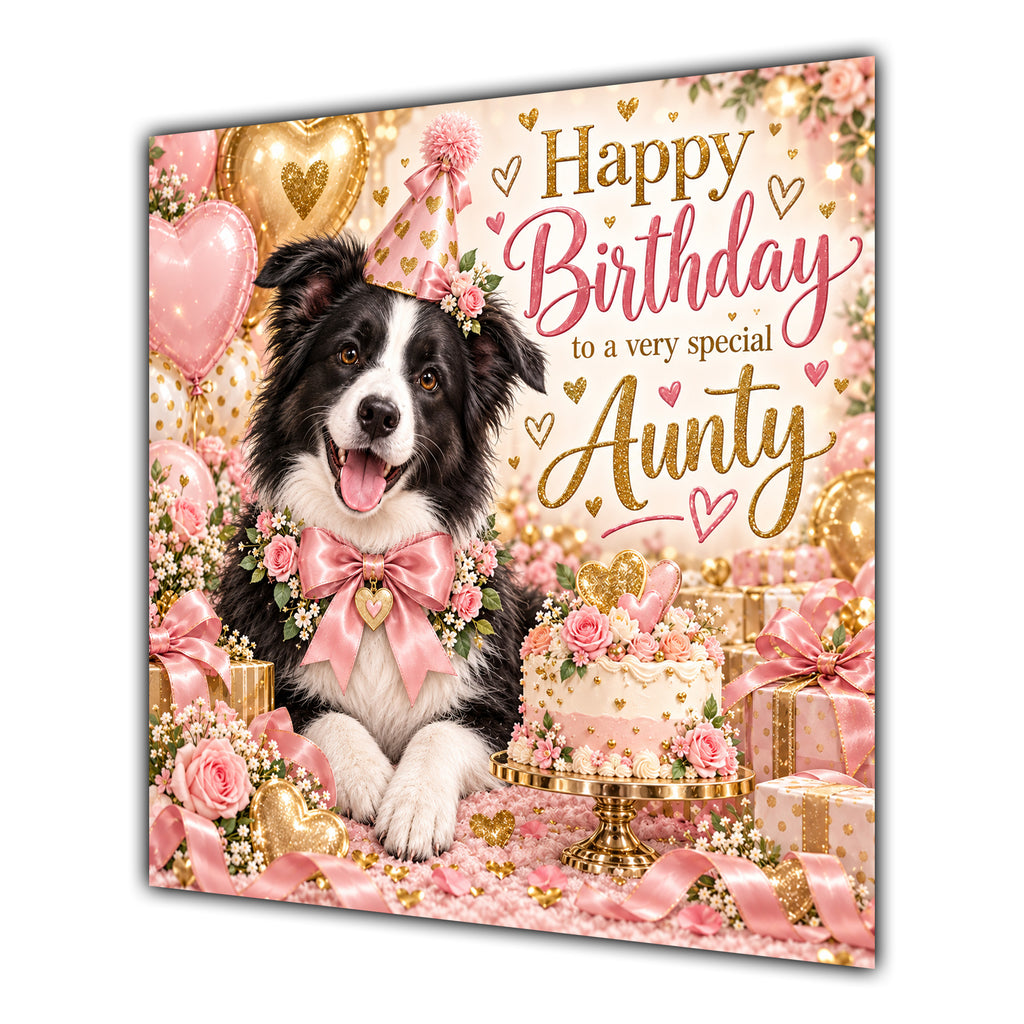 Aunty Birthday Card Border Collie Dog Balloons