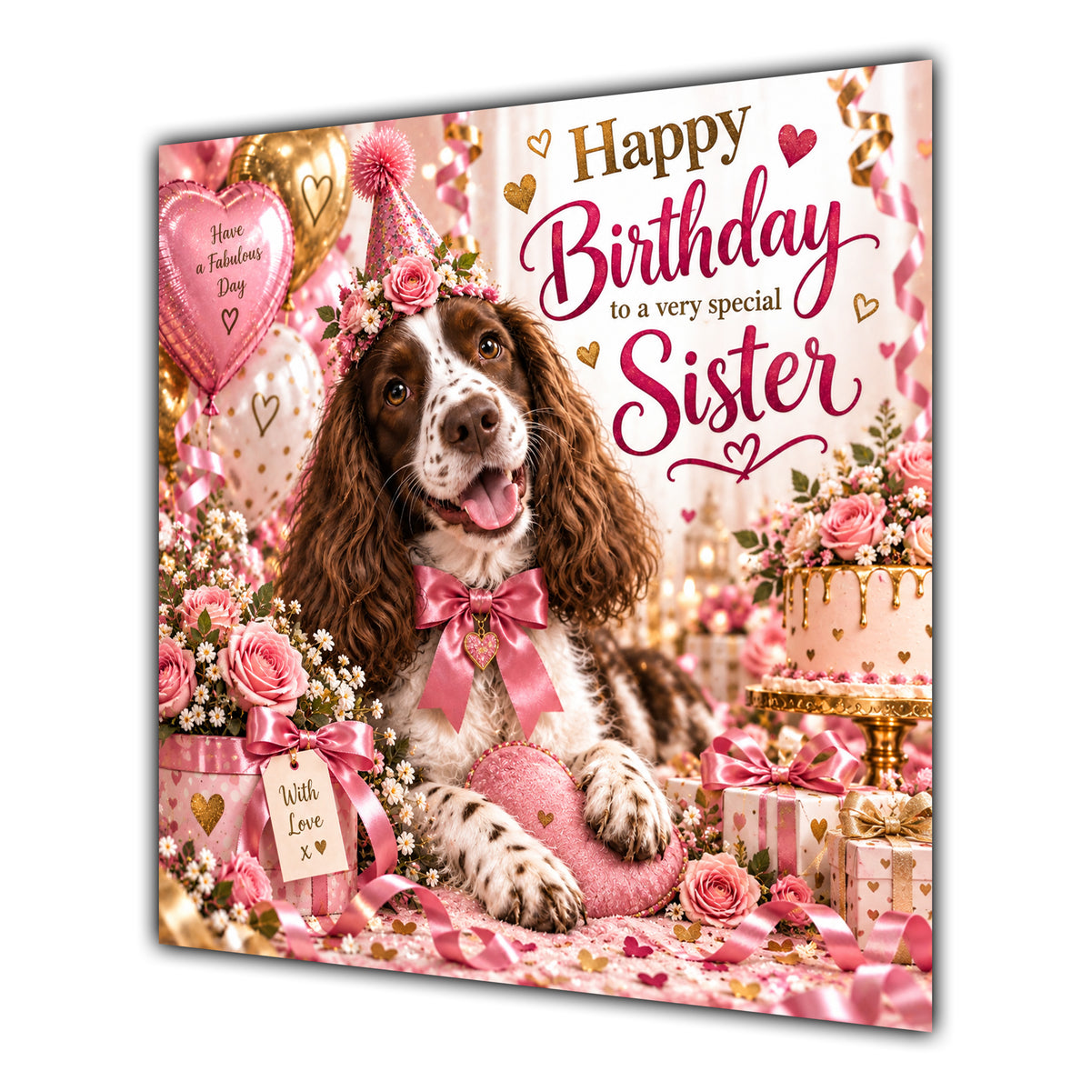 Sister Birthday Card Liver White Springer Spaniel Dog