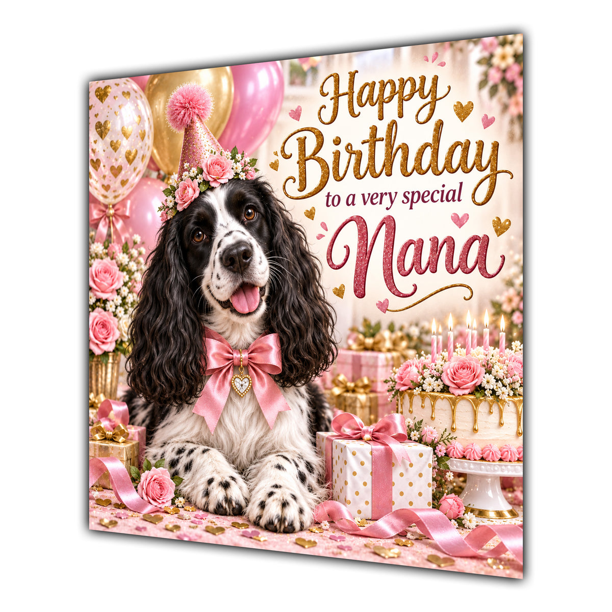 Nana Birthday Card Black White Springer Spaniel Dog