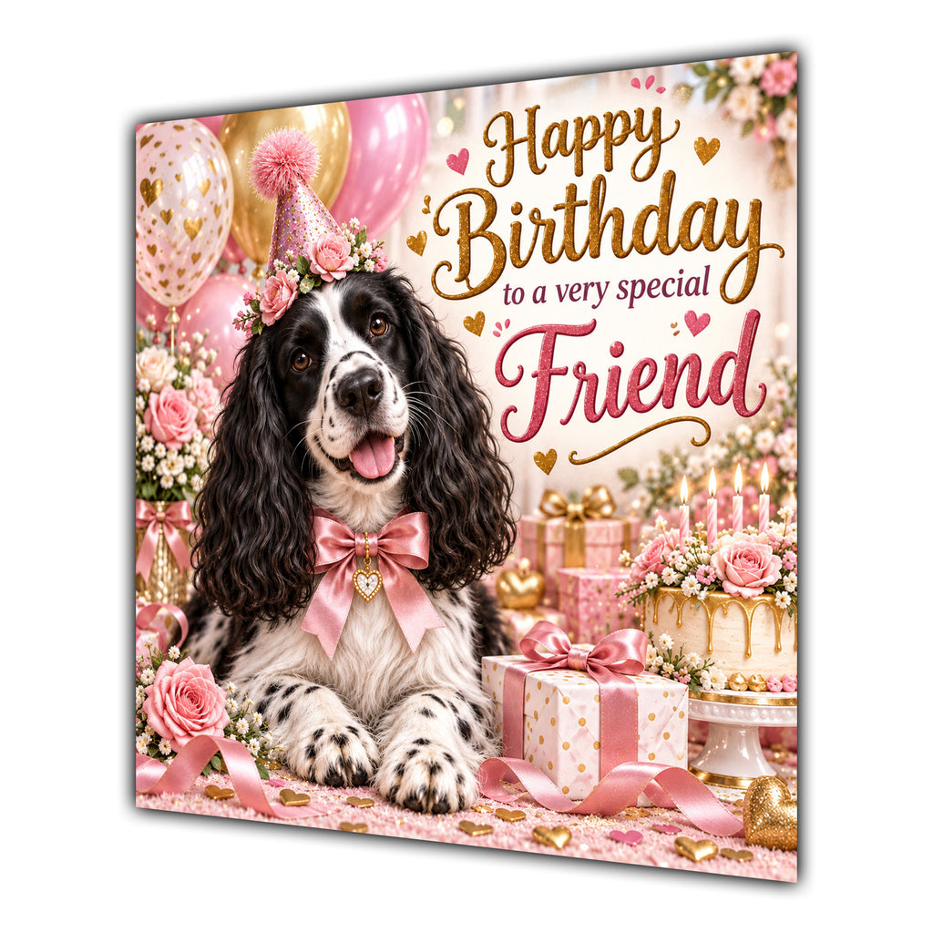 Friend Birthday Card Black White Springer Spaniel Dog