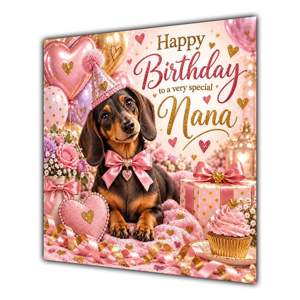 Nana Birthday Card Dachshund Dog Pink Balloons