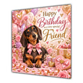 Friend Birthday Card Dachshund Dog Pink Balloons
