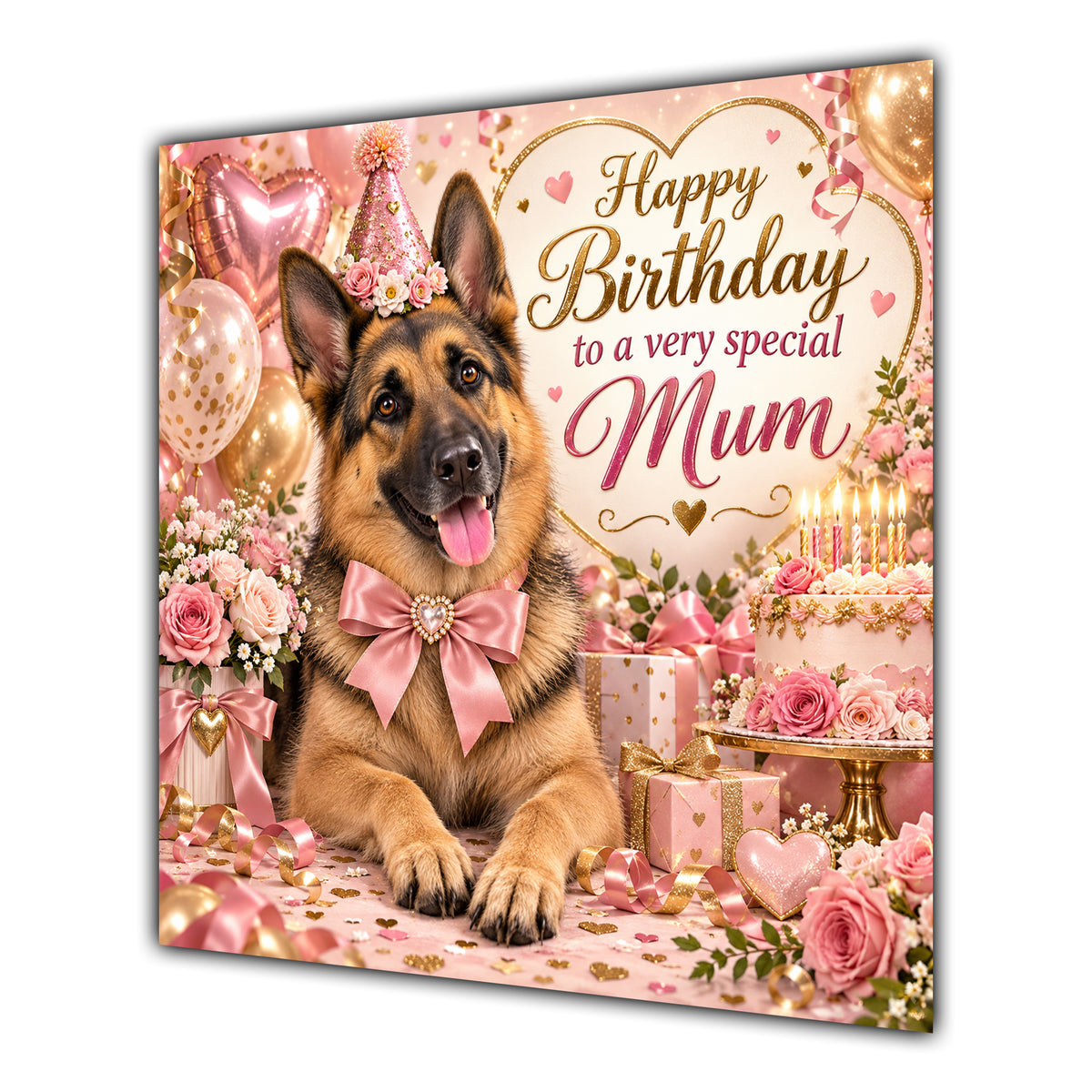 Mum Birthday Card German Shepherd Dog Balloons