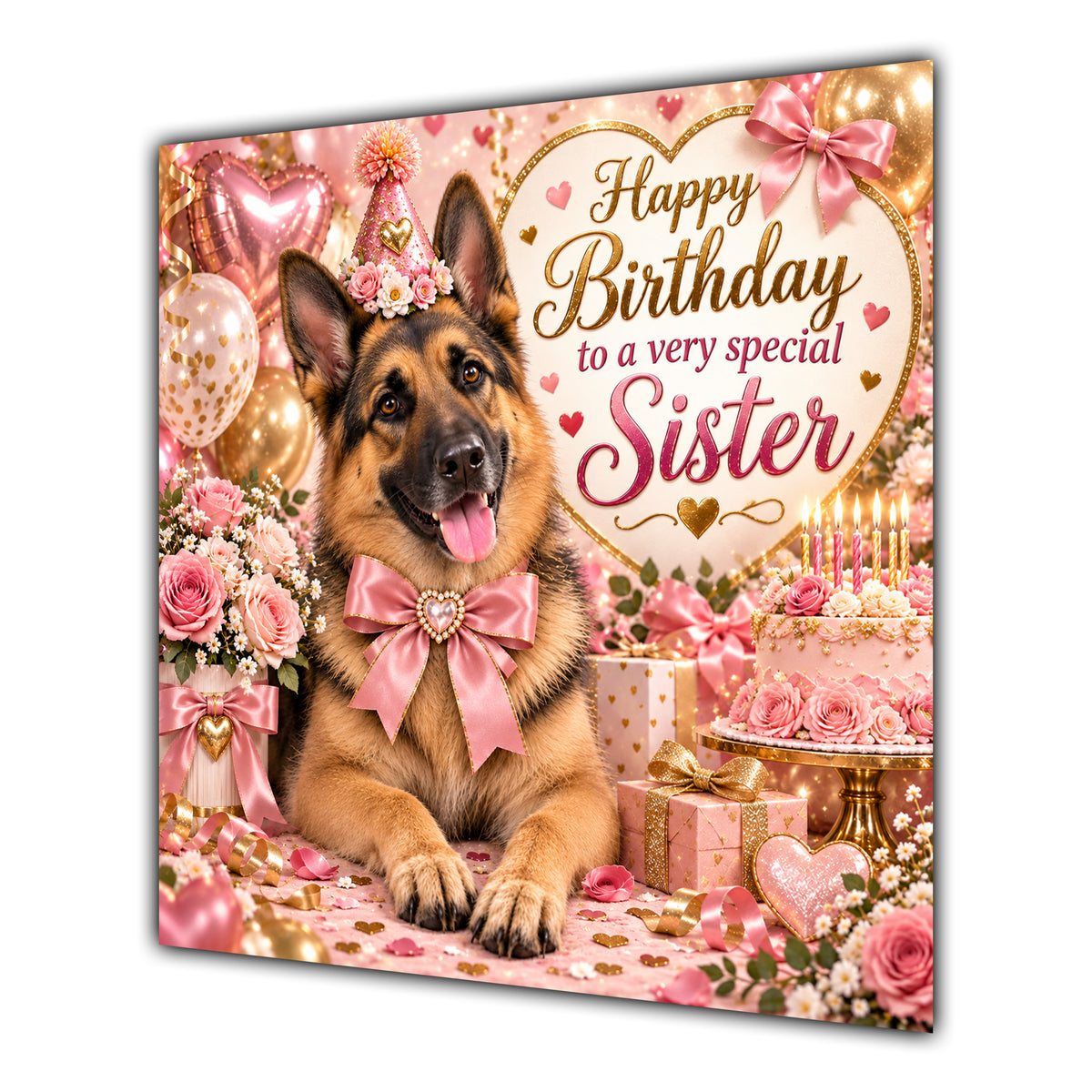 Sister Birthday Card German Shepherd Dog Balloons