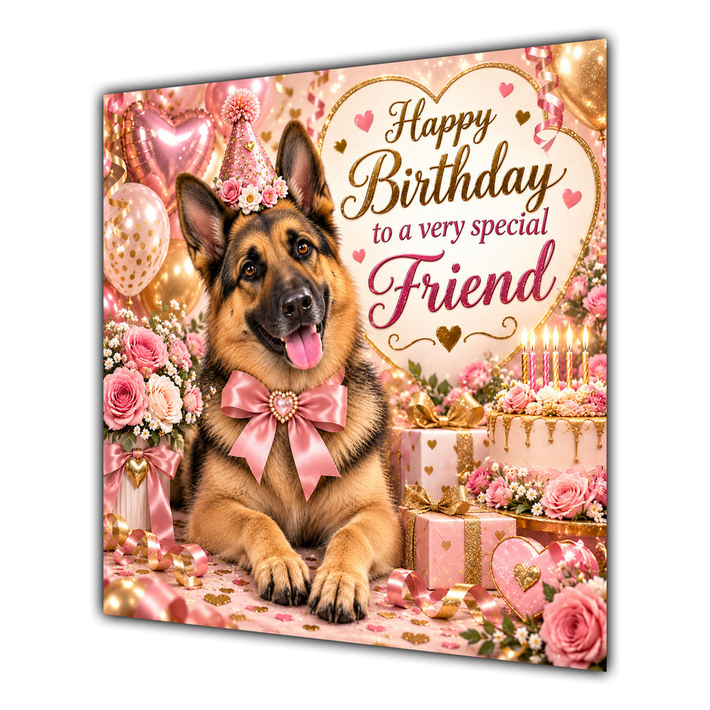 Friend Birthday Card German Shepherd Dog Balloons