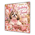 Friend Birthday Card Shih Tzu Dog Pink Balloons