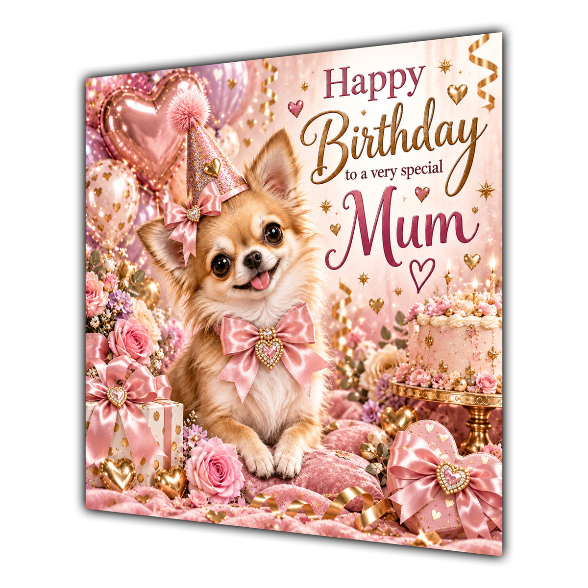 Mum Birthday Card Chihuahua Dog Pink Balloons