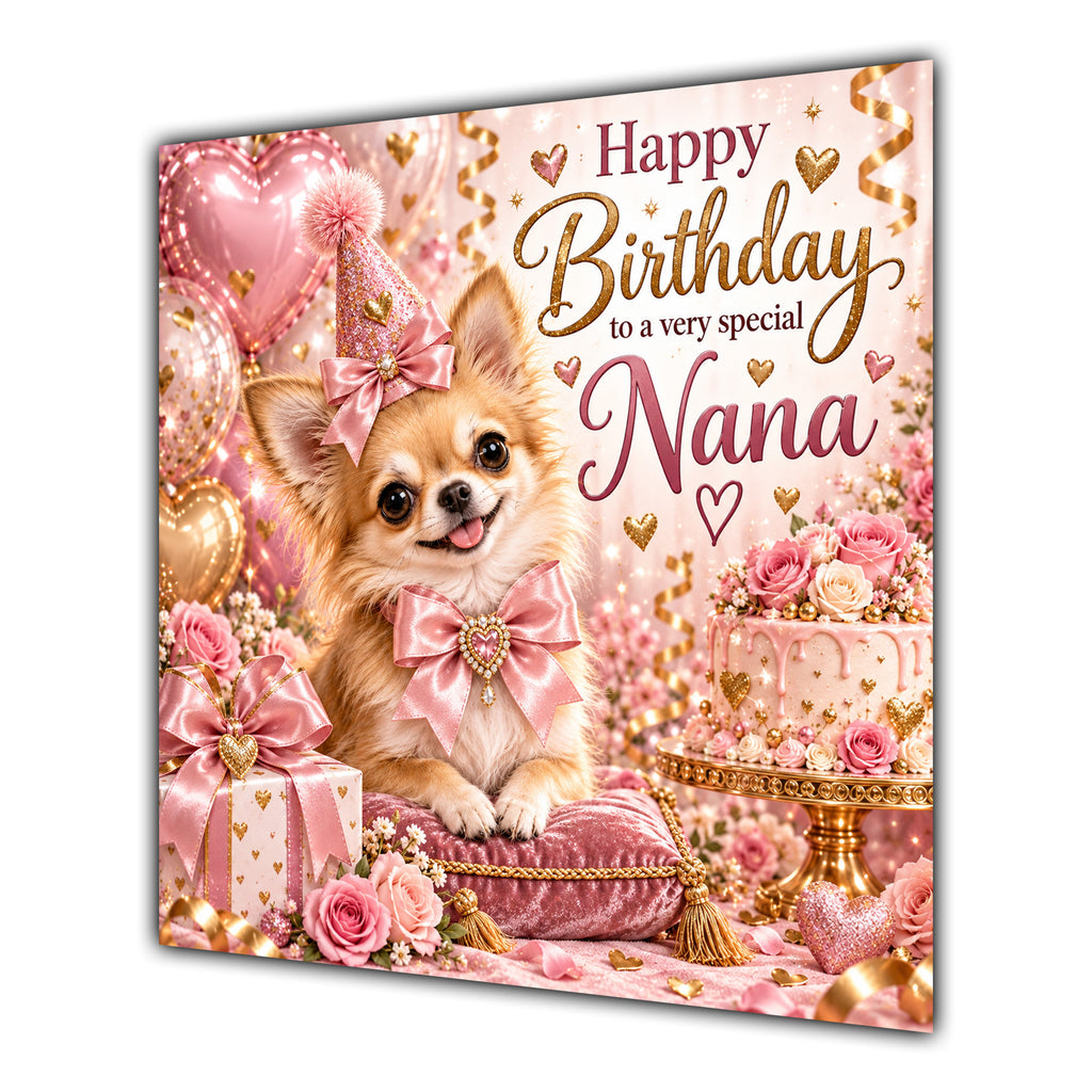 Nana Birthday Card Chihuahua Dog Pink Balloons