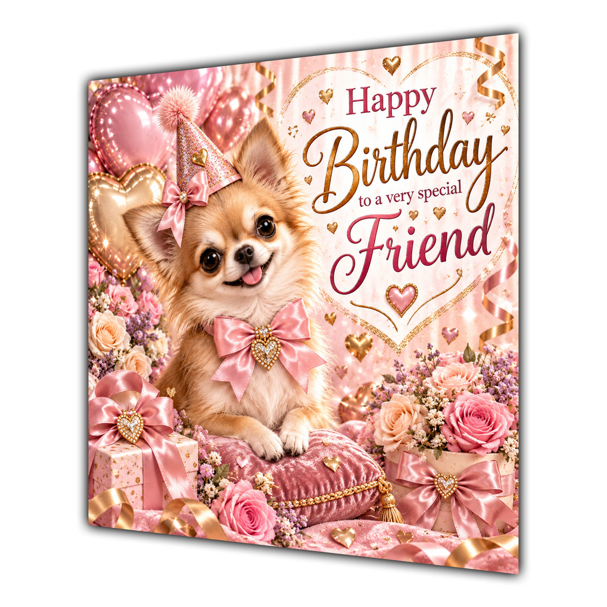 Friend Birthday Card Chihuahua Dog Pink Balloons