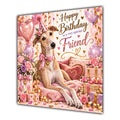 Friend Birthday Card Greyhound Dog Pink Balloons