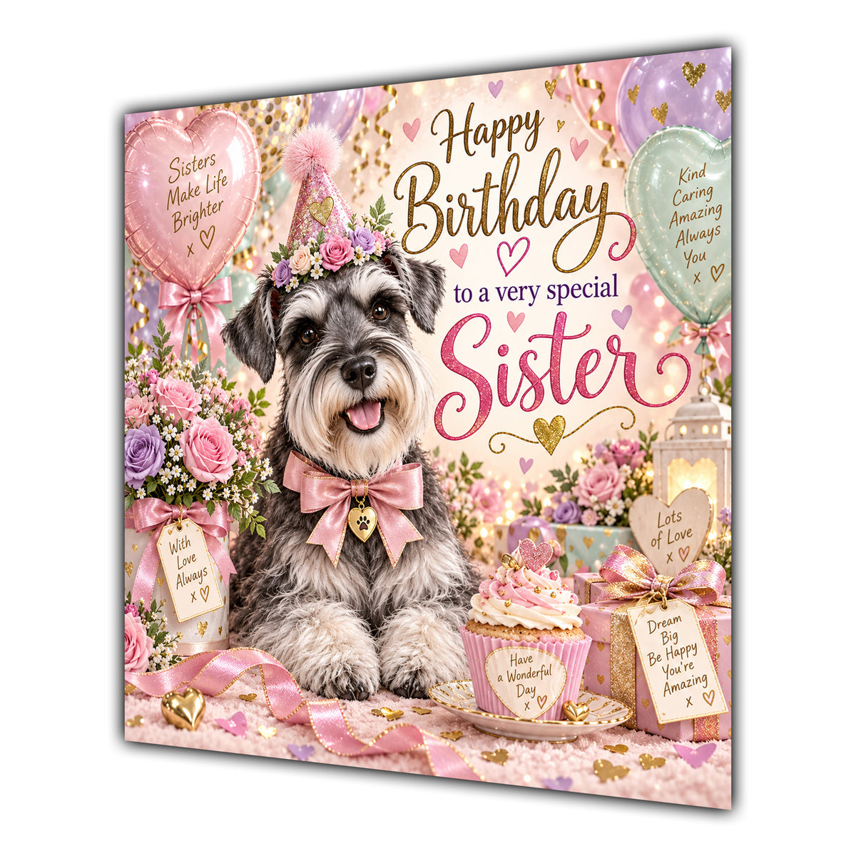 Sister Birthday Card Miniature Schnauzer Dog