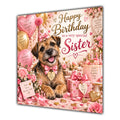 Sister Birthday Card Border Terrier Dog Balloons