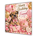 Friend Birthday Card Border Terrier Dog Balloons