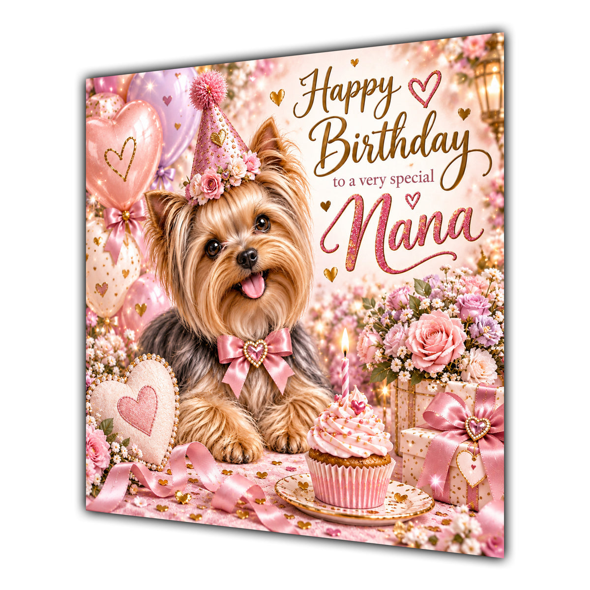 Nana Birthday Card Yorkshire Terrier Dog Balloons