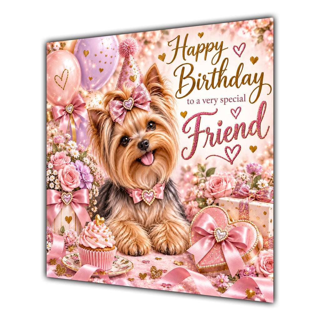 Friend Birthday Card Yorkshire Terrier Dog Balloons
