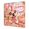 Friend Birthday Card English Bulldog Pink Balloons