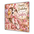 Sister Birthday Card Lurcher Dog Pink Balloons