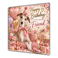 Friend Birthday Card Lurcher Dog Pink Balloons