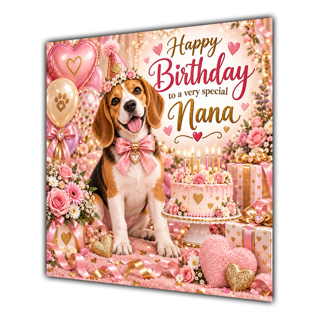 Nana Birthday Card Beagle Dog Pink Balloons
