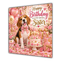Sister Birthday Card Beagle Dog Pink Balloons