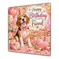 Friend Birthday Card Beagle Dog Pink Balloons