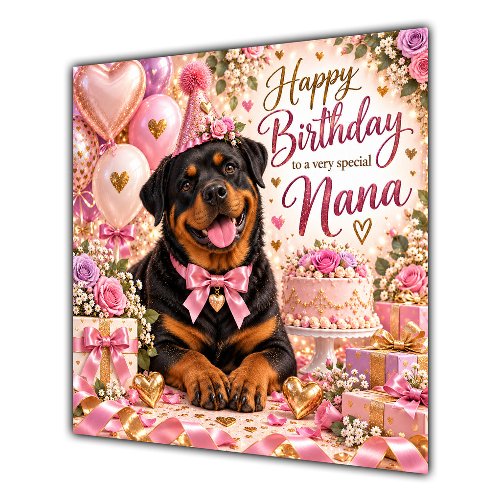 Nana Birthday Card Rottweiler Dog Pink Balloons