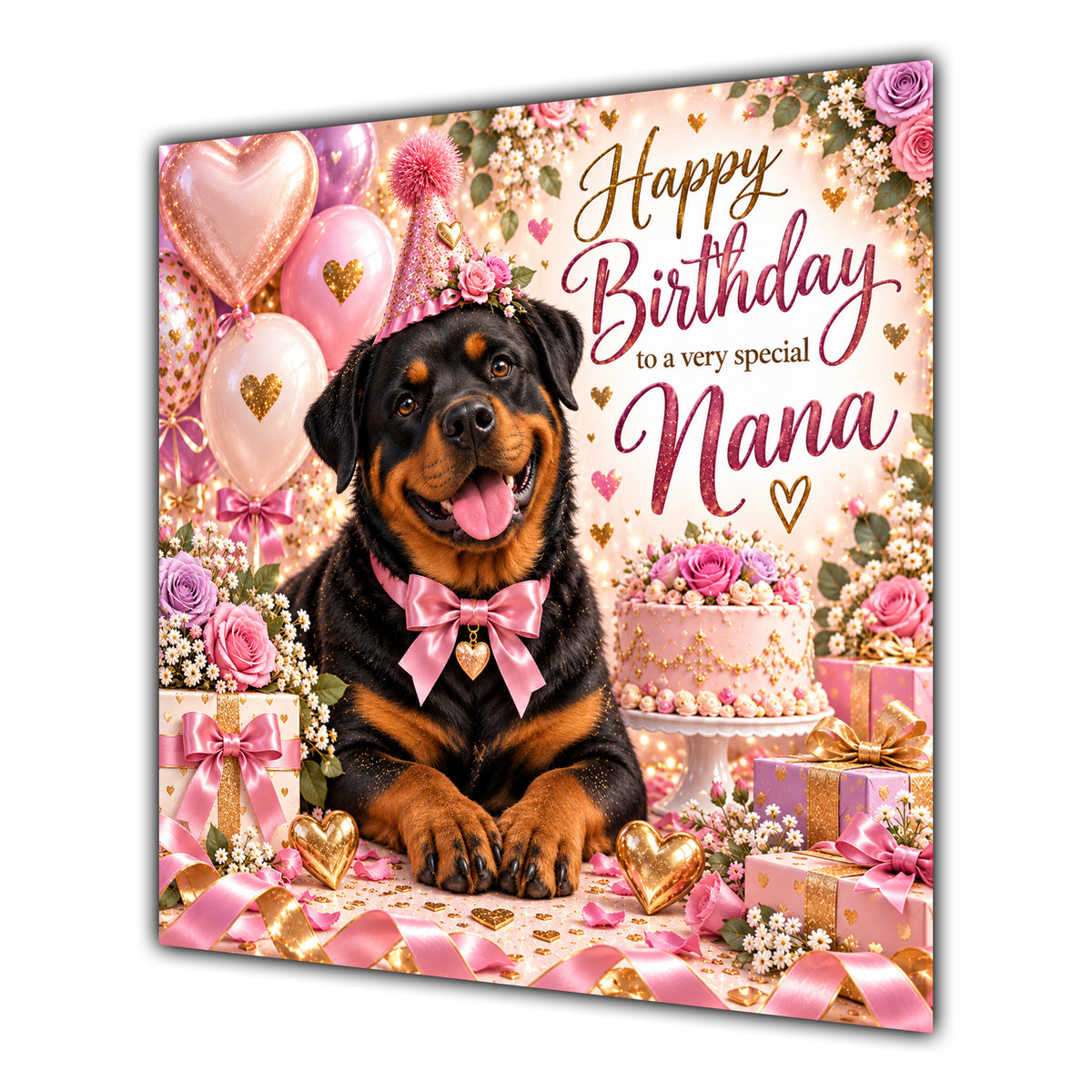 Nana Birthday Card Rottweiler Dog Pink Balloons