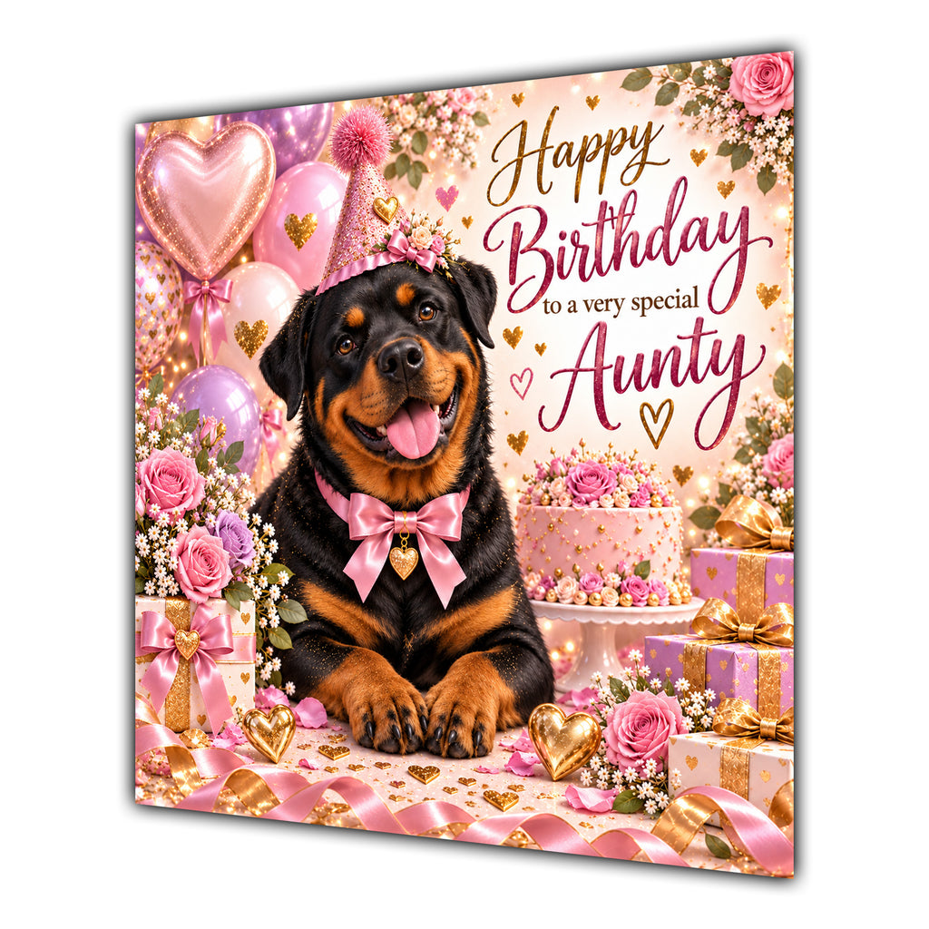 Aunty Birthday Card Rottweiler Dog Pink Balloons