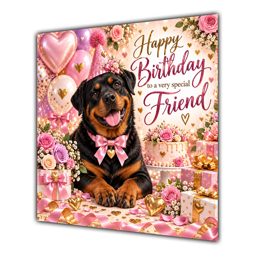 Friend Birthday Card Rottweiler Dog Pink Balloons