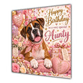 Aunty Birthday Card Boxer Dog Pink Balloons