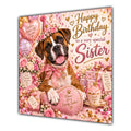 Sister Birthday Card Boxer Dog Pink Balloons