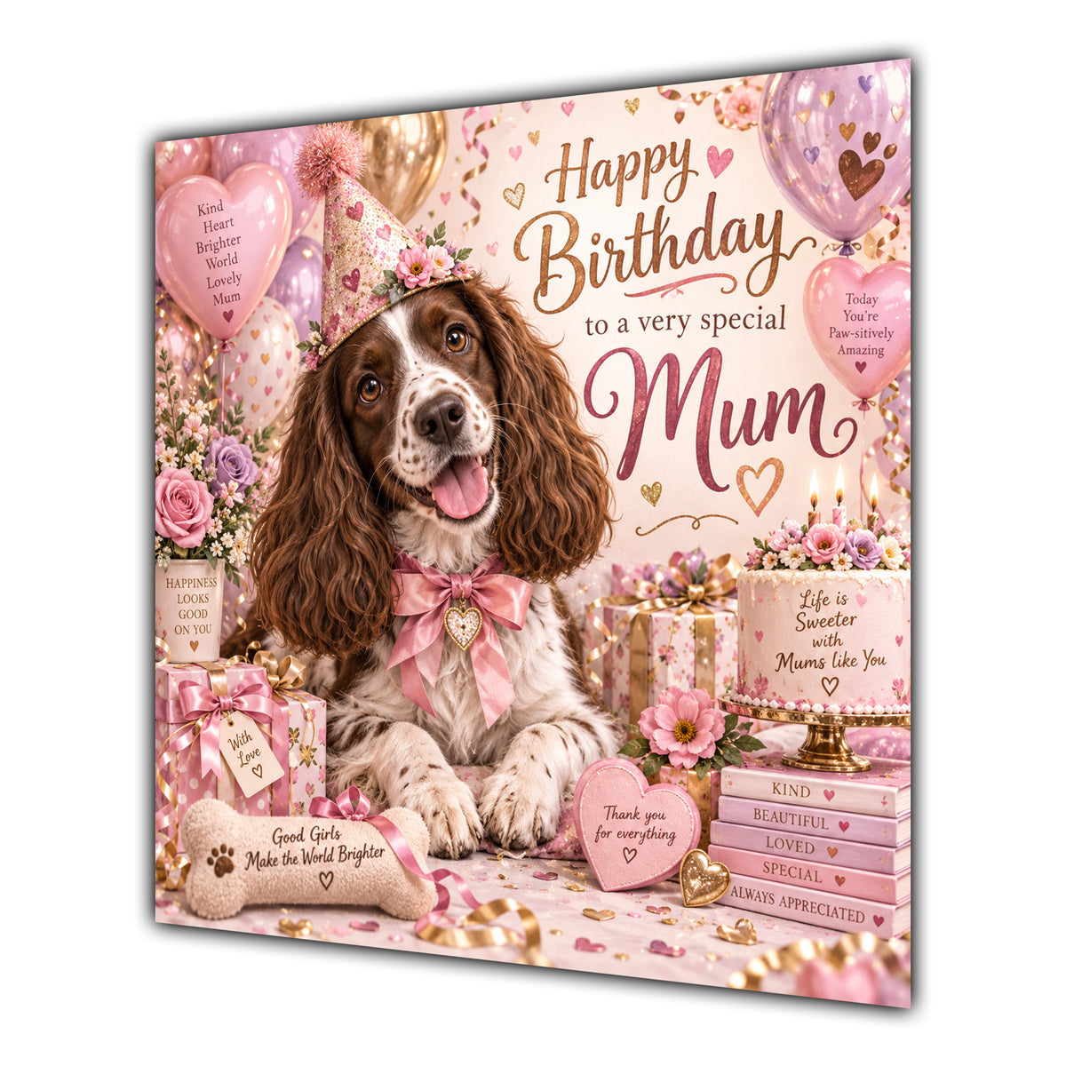 Mum Birthday Card Springer Spaniel Dog Flowers