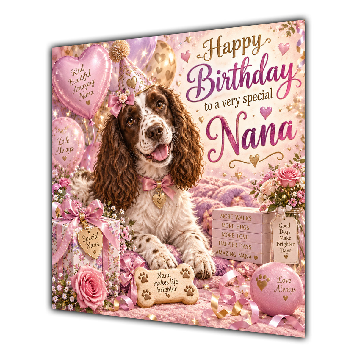 Nana Birthday Card Springer Spaniel Dog Flowers