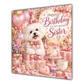Sister Birthday Card Bichon Frise Dog Pink Balloons