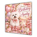 Aunty Birthday Card Bichon Frise Dog Pink Balloons
