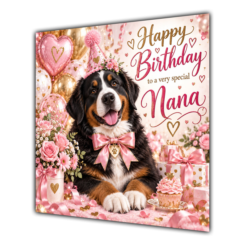 Nana Birthday Card Bernese Mountain Dog Balloons