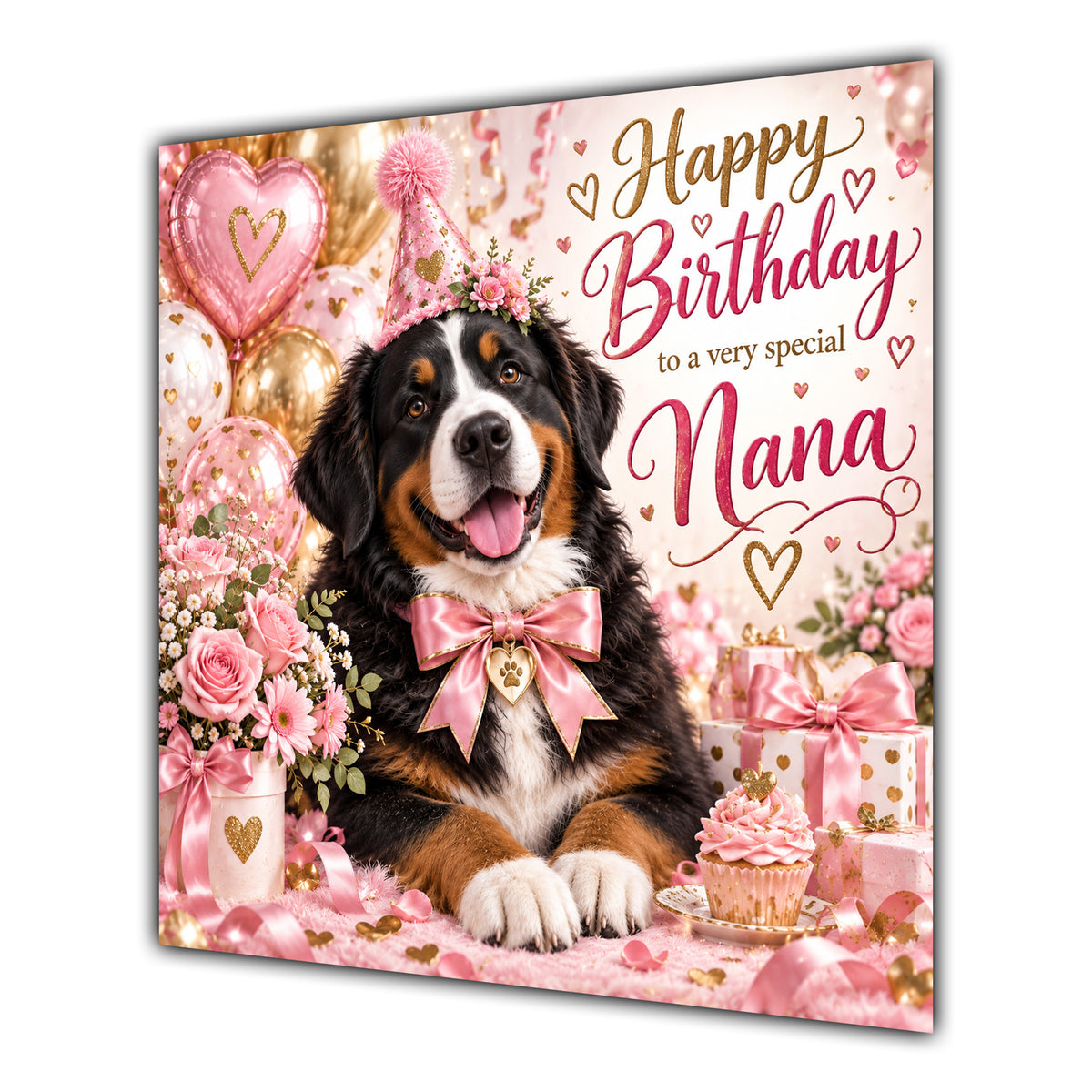 Nana Birthday Card Bernese Mountain Dog Balloons