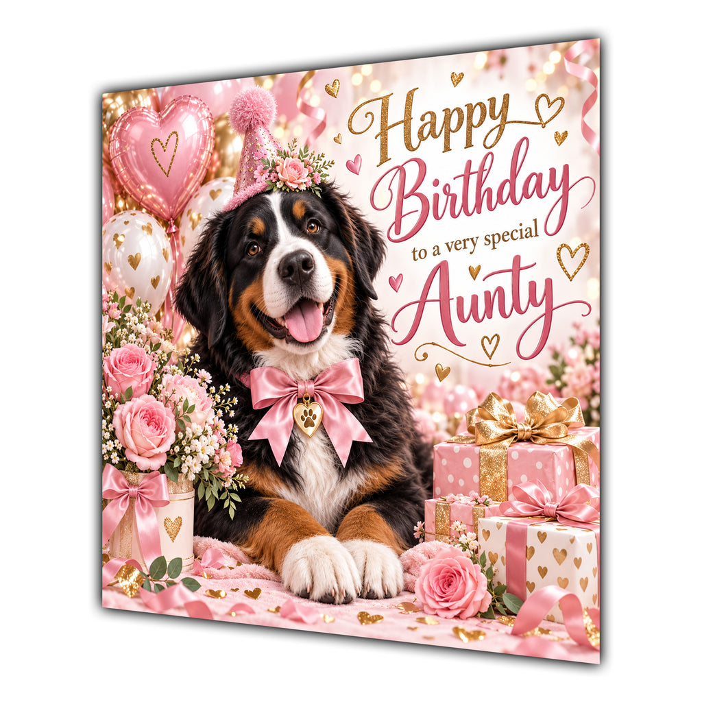 Aunty Birthday Card Bernese Mountain Dog Balloons