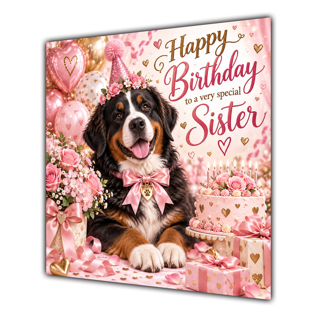 Sister Birthday Card Bernese Mountain Dog Balloons
